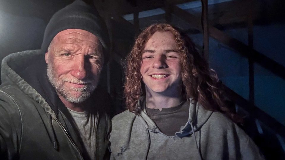 Director Dan Lennox and actor Deacon Grasty on set.